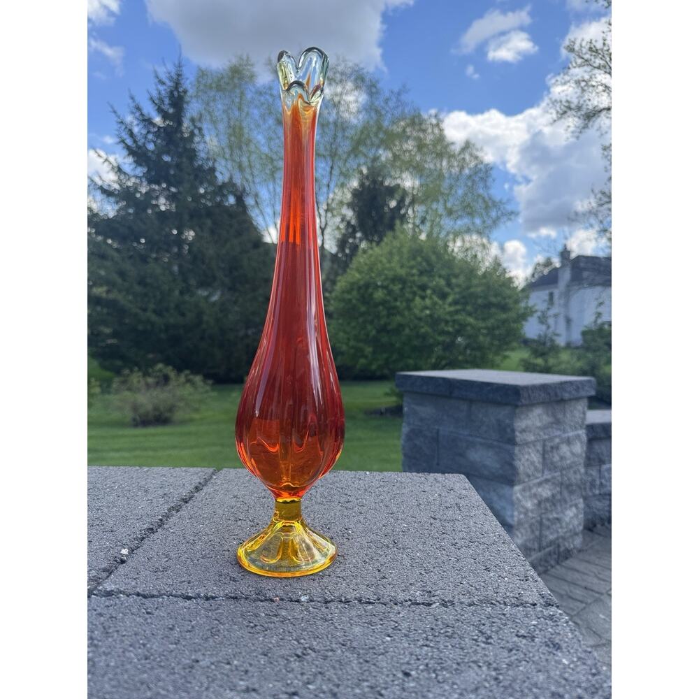 Viking Glass Persimmon Amberina Swung Vase 15" Epic 5 Petal Mid Century MCM